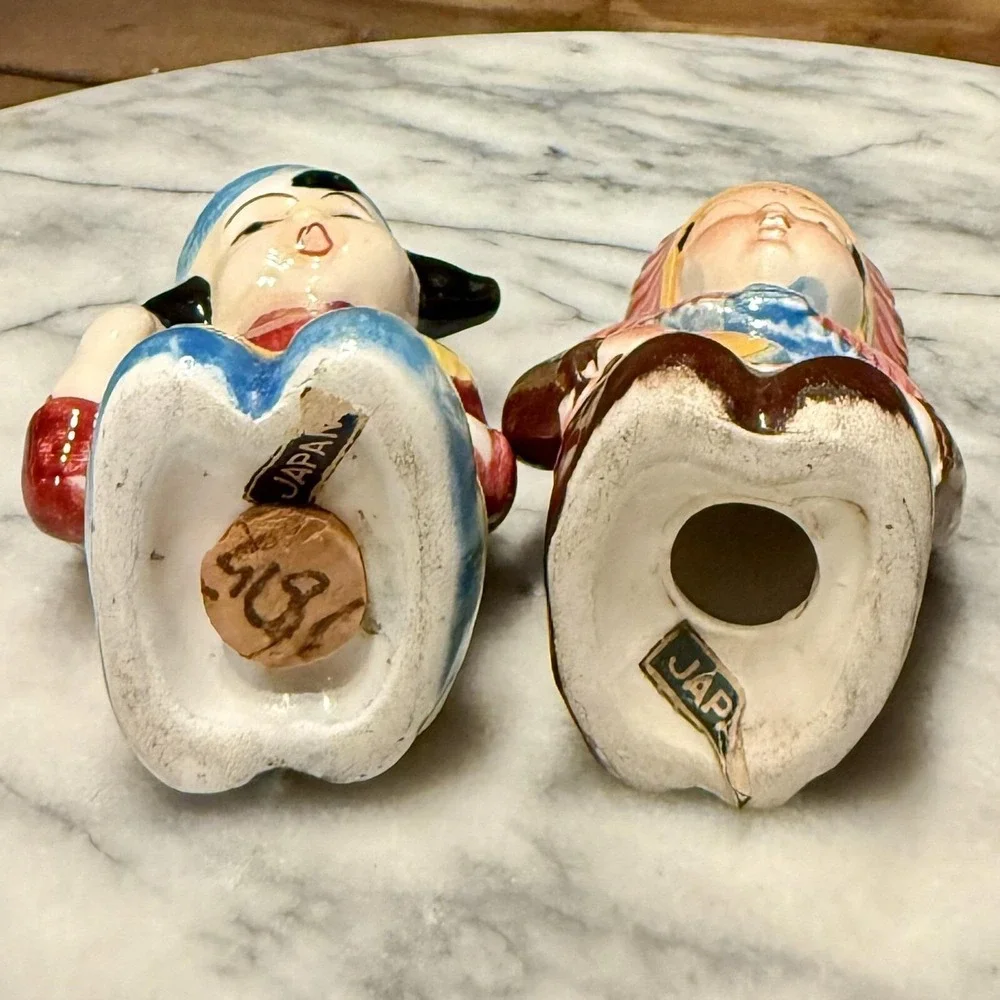 VINTAGE Native American Indian Ceramic Indigenous Boy Girl Salt & Pepper Shakers